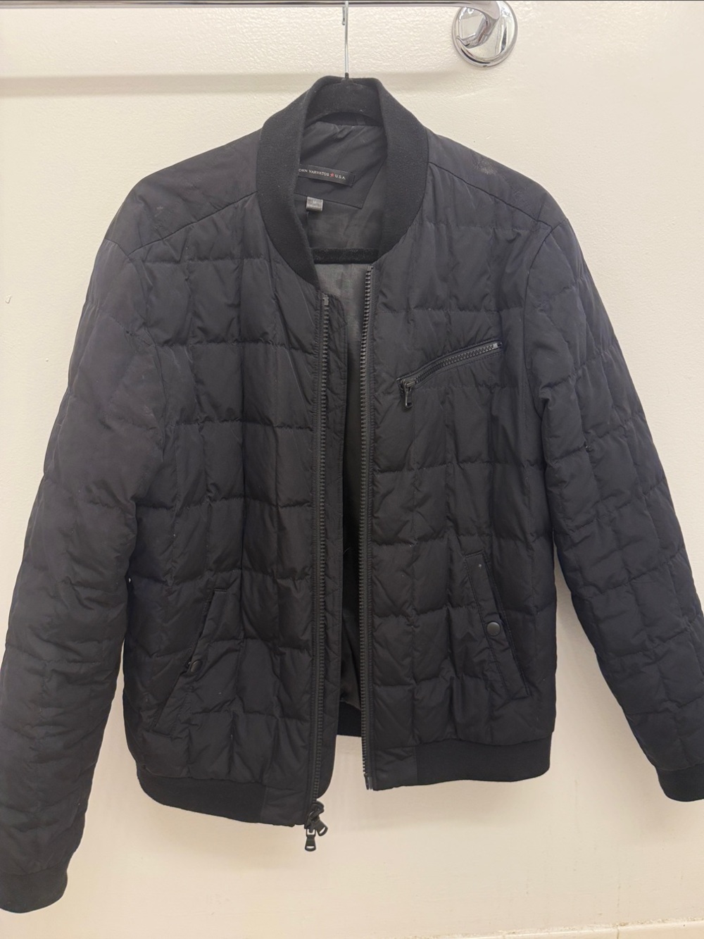 John Varvatos Black Quilted Bomber Jacket